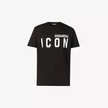 Футболка Icon с короткими рукавами и логотипом из хлопкового джерси Dsquared2, черный