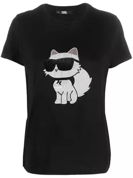 Футболка Ikonik Choupette со стразами Karl Lagerfeld, черный