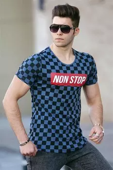 Футболка Индиго с принтом «Шахматная доска» 2621 MADMEXT