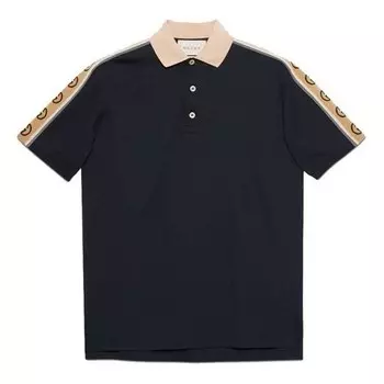 Футболка interlock double g stripe polo shirt navy blue Gucci, синий