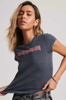 Футболка Iron Maiden с капюшоном и капюшоном Superdry, серый