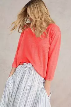 Футболка Isla из льна 100% хлопка с V образным вырезом White Stuff, розовый