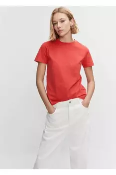 Футболка из 100% хлопка Mango, оранжевый