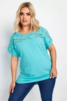 Футболка из 100% хлопка с цветочным рисунком и сетчатой вставкой Yours Curve, синий