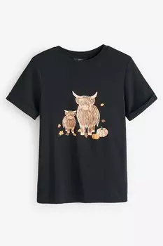 Футболка из 100% хлопка с изображением тыквы и коровы хайленд хэмиш Next, черный