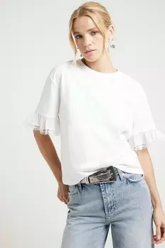 Футболка из 100% хлопка с кружевной отделкой River Island, белый