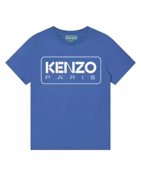 Футболка из 100% хлопка с логотипом спереди Kenzo Kids, цвет Azul ndigo