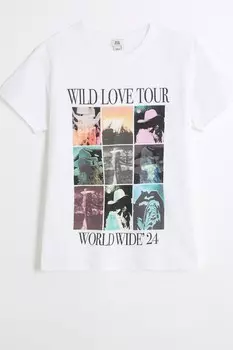 Футболка из 100% хлопка с надписью «Girls Love Tour» River Island, белый