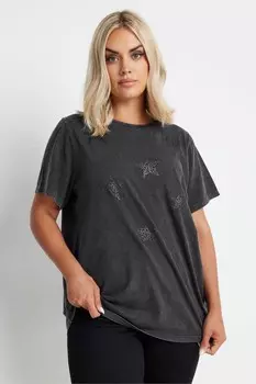 Футболка из 100% хлопка с накладными рукавами Yours Curve, серый