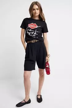Футболка из 100% хлопка с принтом губ River Island, черный