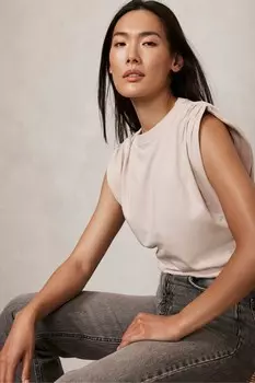 Футболка из 100% хлопка с присборенными плечами Mint Velvet, розовый