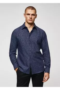 Футболка из 100% хлопка с рисунком Mango, темно-синий