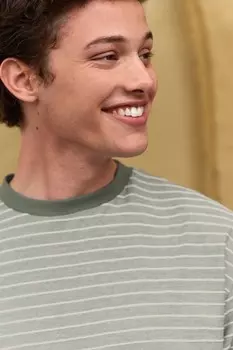 Футболка из 100% хлопка с текстурированной полоской Next, зеленый