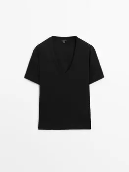 Футболка из 100 % хлопка с v-образным вырезом Massimo Dutti, черный