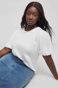 Футболка из 100% хлопкового поплина с рукавами фонариками Simply Be, белый