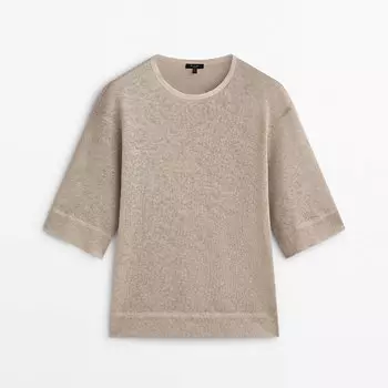 Футболка из 100% льна с рукавами 3/4 Massimo Dutti, песочный