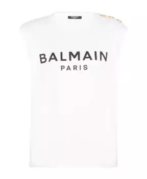 Футболка из эко хлопка с принтом логотипа Balmain, белый