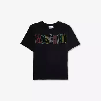 Футболка из эластичного хлопка с эскизным логотипом для 4–14 лет Moschino, черный
