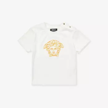 Футболка из эластичного хлопка с вышитым логотипом medusa 8–14 лет Versace, белый