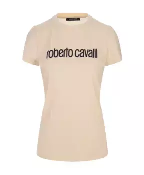 Футболка из эластичного хлопка с вышивкой логотипа Roberto Cavalli, белый