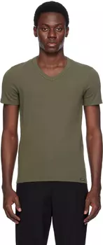 Футболка из эластичного хлопкового джерси цвета хаки TOM FORD, хаки