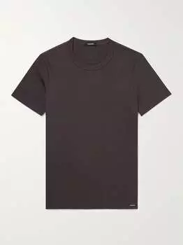 Футболка из эластичного хлопкового джерси с аппликацией логотипа TOM FORD, коричневый