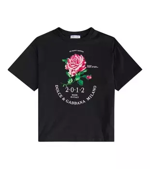 Футболка из блестящего хлопкового джерси Dolce&Gabbana Kids, черный