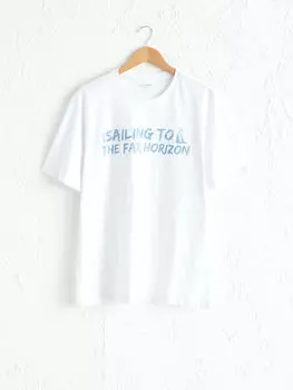 Футболка из чесаного хлопка с круглым вырезом и принтом LCWAIKIKI Classic