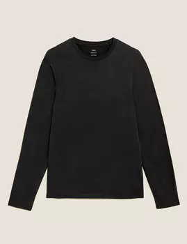 Футболка из чистого хлопка с длинными рукавами Marks & Spencer, черный
