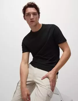 Футболка из чистого хлопка с круглым вырезом и стандартным кроем Marks & Spencer, черный