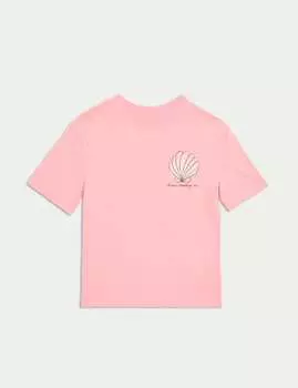 Футболка из чистого хлопка с надписью Shell Marks & Spencer, розовый