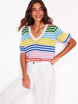 Футболка из чистого льна с v-образным вырезом в полоску от liv Boden, разноцветный