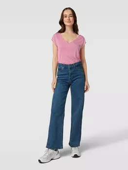 Футболка из чистой вискозы с V-образным вырезом модели «ковш» Vila, розовый