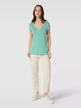 Футболка из чистой вискозы с V-образным вырезом модели «ковш» Vila, зеленый