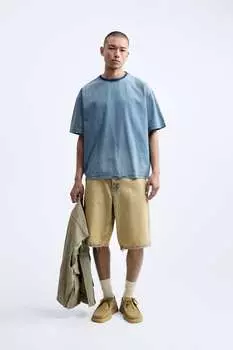 Футболка из денима в винтажном стиле stone warning Zara, синий