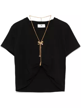 Футболка из джерси Elisabetta Franchi с бантом и ожерельем, черный