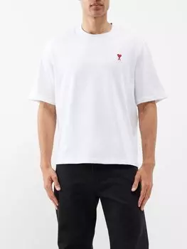 Футболка из джерси из органического хлопка с логотипом ami de cur AMI, белый