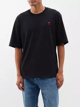 Футболка из джерси из органического хлопка с логотипом ami de cur AMI, черный