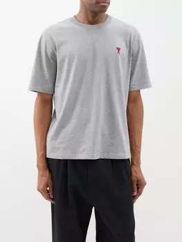 Футболка из джерси из органического хлопка с логотипом ami de cur AMI, серый