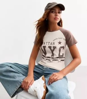 Футболка из джерси реглан Girls Off White NYC New Look, белый