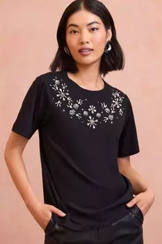 Футболка из джерси с декором Love & Roses, черный