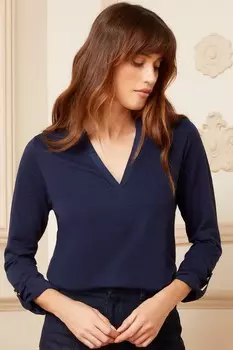 Футболка из джерси с длинными рукавами и V-образным вырезом Love & Roses, синий