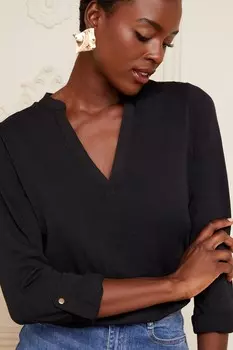 Футболка из джерси с длинными рукавами и V-образным вырезом Love & Roses, черный