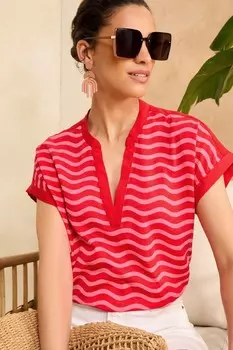 Футболка из джерси с короткими рукавами V-образным вырезом и тканевой отделкой Love & Roses, розовый