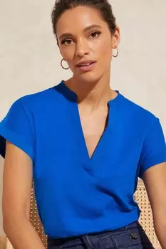 Футболка из джерси с короткими рукавами V-образным вырезом и тканевой отделкой Love & Roses, синий