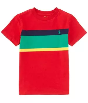 Футболка из джерси с короткими рукавами в полоску Polo Ralph Lauren Little Boys 2T-7, красный