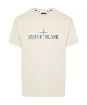 Футболка из джерси с круглым вырезом и логотипом Stone Island, бежевый