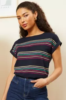 Футболка из джерси с круглым вырезом и тканой отделкой Love & Roses, синий