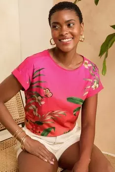 Футболка из джерси с круглым вырезом и тканой отделкой под лен Love & Roses, розовый