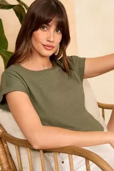 Футболка из джерси с круглым вырезом и тканой отделкой под лен Love & Roses, зеленый